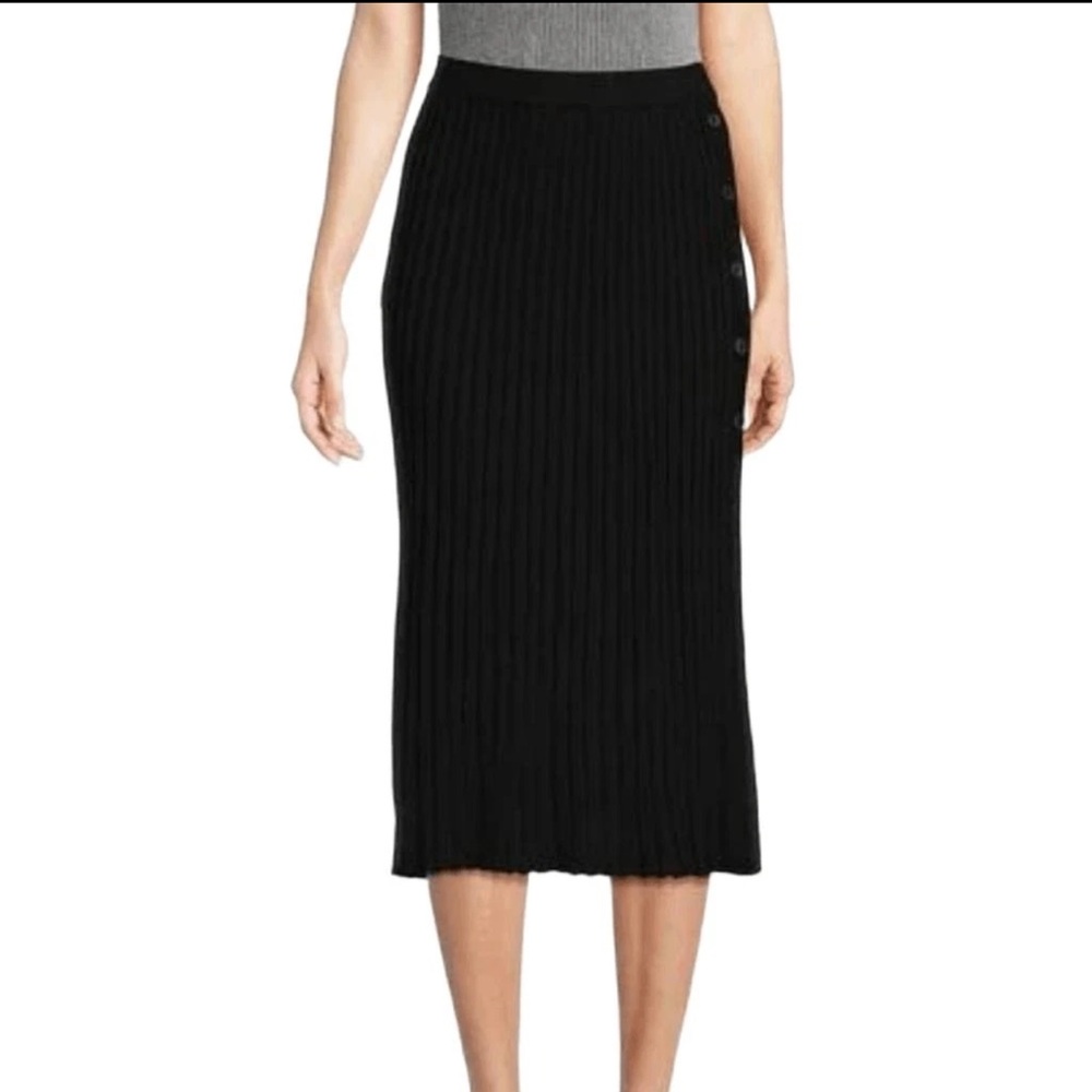 Adrianna Papell Ribbed Sweater Skirt with Side Buttons